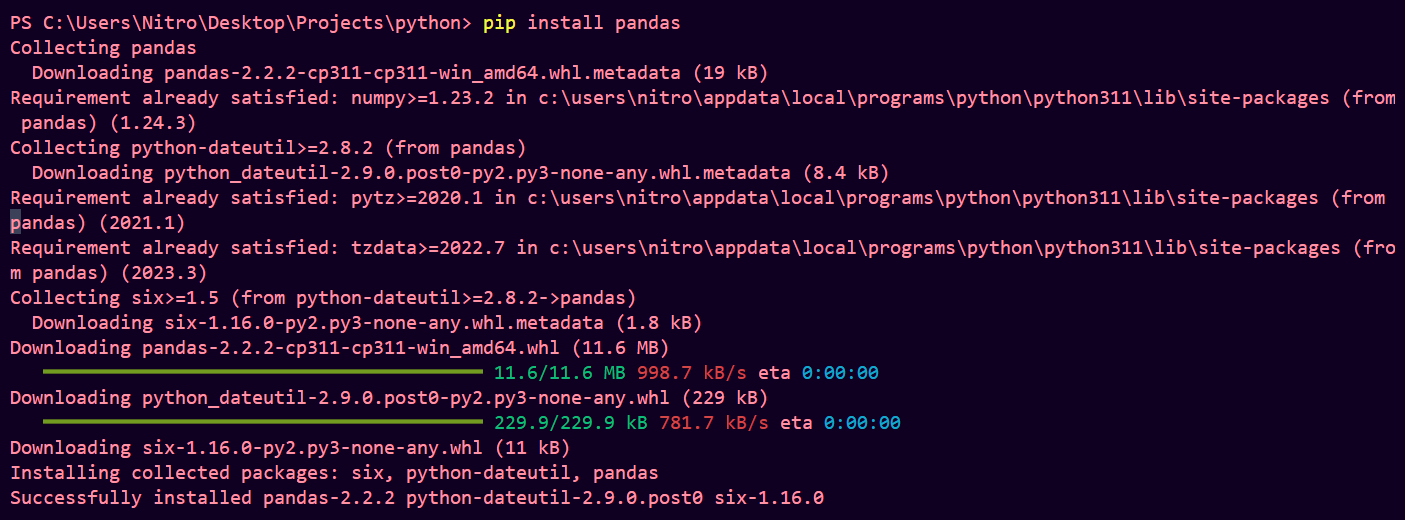 pip install pandas